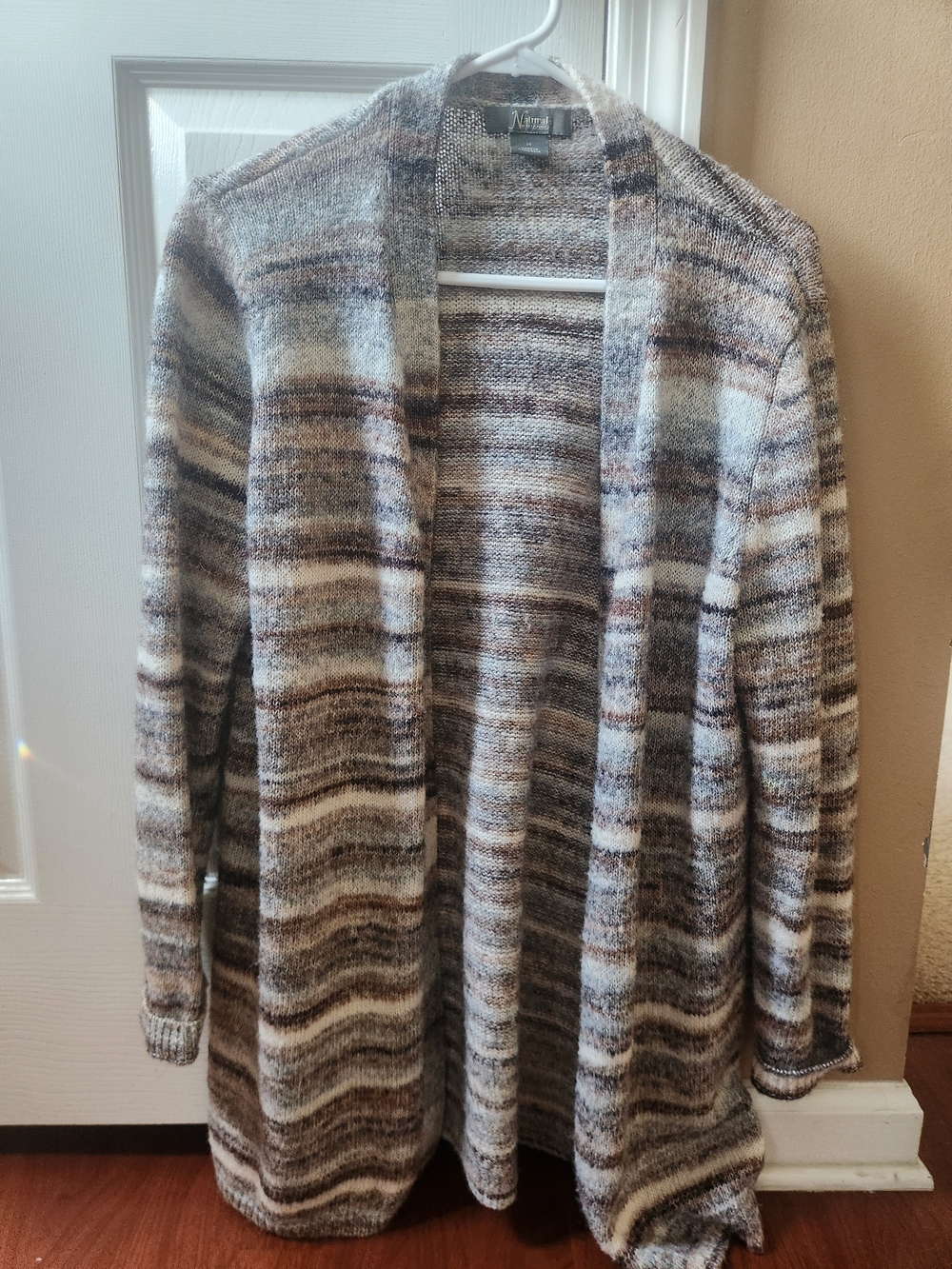 Striped Open Front Cardigan in Neutrals Natural Reflections Size M